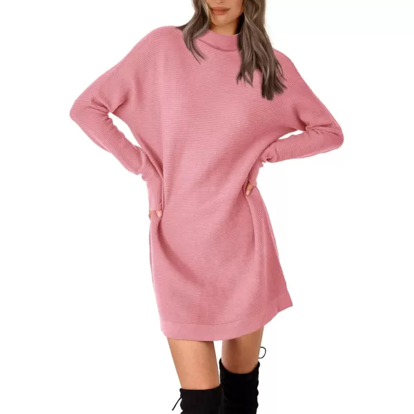 imageBTFBM Womens Casual Knit Long Pullover Sweaters Tops Mock Neck Long Sleeve Oversized Fall Winter Sweater Dresses 2023Solid Pink