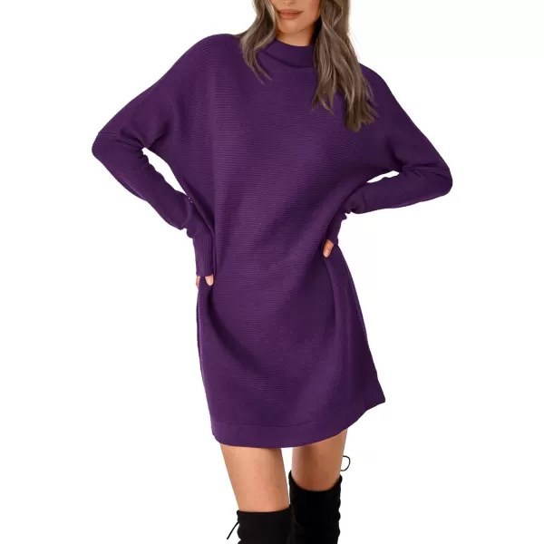 imageBTFBM Womens Casual Knit Long Pullover Sweaters Tops Mock Neck Long Sleeve Oversized Fall Winter Sweater Dresses 2023Solid Purple