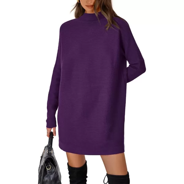 imageBTFBM Womens Casual Knit Long Pullover Sweaters Tops Mock Neck Long Sleeve Oversized Fall Winter Sweater Dresses 2023Solid Purple