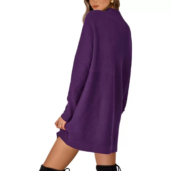 imageBTFBM Womens Casual Knit Long Pullover Sweaters Tops Mock Neck Long Sleeve Oversized Fall Winter Sweater Dresses 2023Solid Purple
