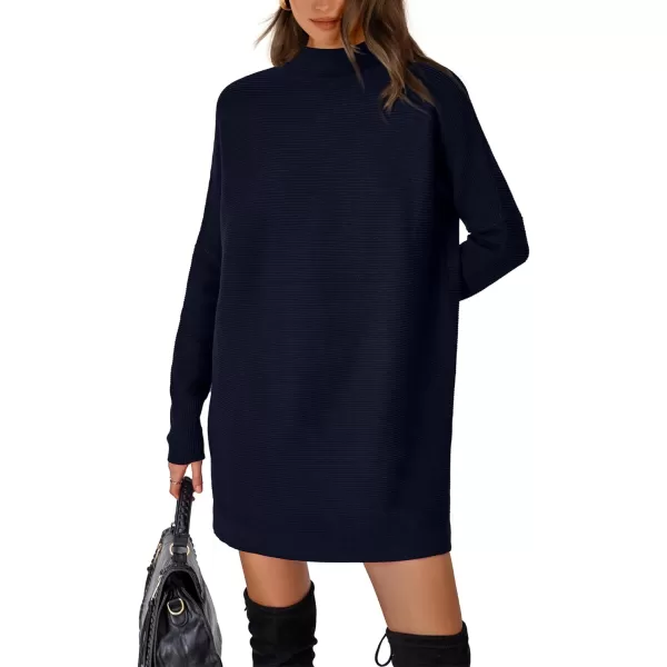 imageBTFBM Womens Casual Knit Long Pullover Sweaters Tops Mock Neck Long Sleeve Oversized Fall Winter Sweater Dresses 2023Solid Royal Blue