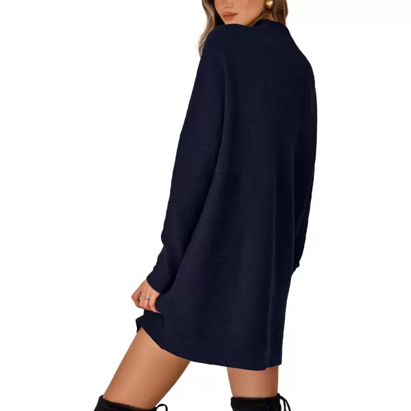 imageBTFBM Womens Casual Knit Long Pullover Sweaters Tops Mock Neck Long Sleeve Oversized Fall Winter Sweater Dresses 2023Solid Royal Blue