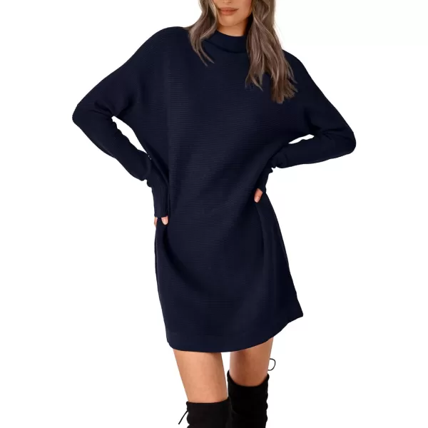 imageBTFBM Womens Casual Knit Long Pullover Sweaters Tops Mock Neck Long Sleeve Oversized Fall Winter Sweater Dresses 2023Solid Royal Blue
