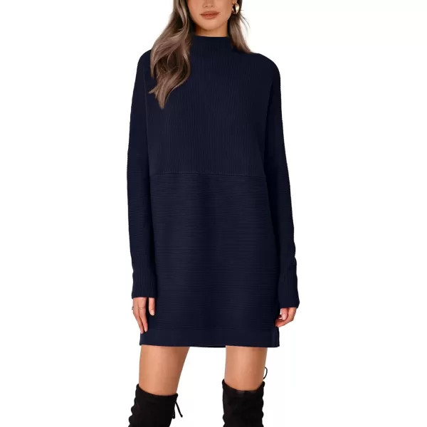 imageBTFBM Womens Casual Knit Long Pullover Sweaters Tops Mock Neck Long Sleeve Oversized Fall Winter Sweater Dresses 2023Solid Royal Blue