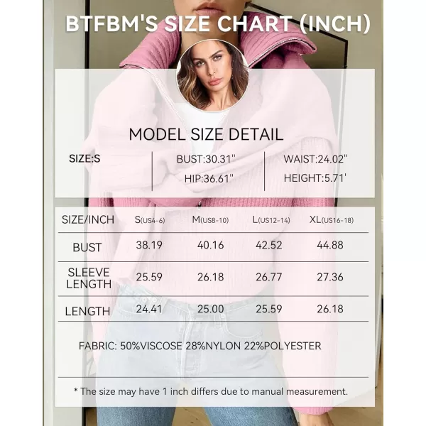 imageBTFBM Womens Casual Long Sleeve Half Zip Pullover Sweaters Solid V Neck Collar Ribbed Knitted Loose Slouchy Jumper TopsSolid Pink