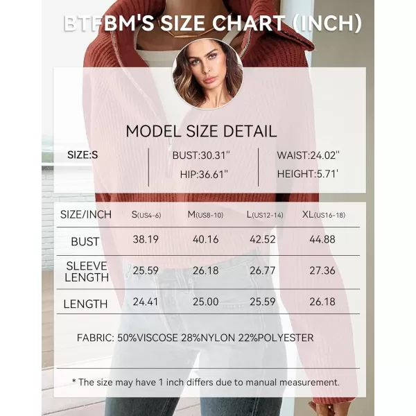 imageBTFBM Womens Casual Long Sleeve Half Zip Pullover Sweaters Solid V Neck Collar Ribbed Knitted Loose Slouchy Jumper TopsSolid Rust Red