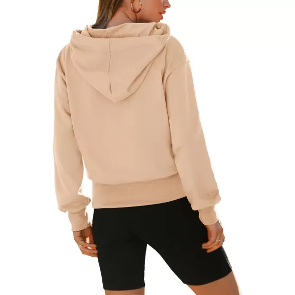 imageBTFBM Womens Casual Long Sleeve Hoodies Pullover Fall Winter 2023 Fashion Drawstring Cropped Sweatshirts Tops PocketsSolid Beige