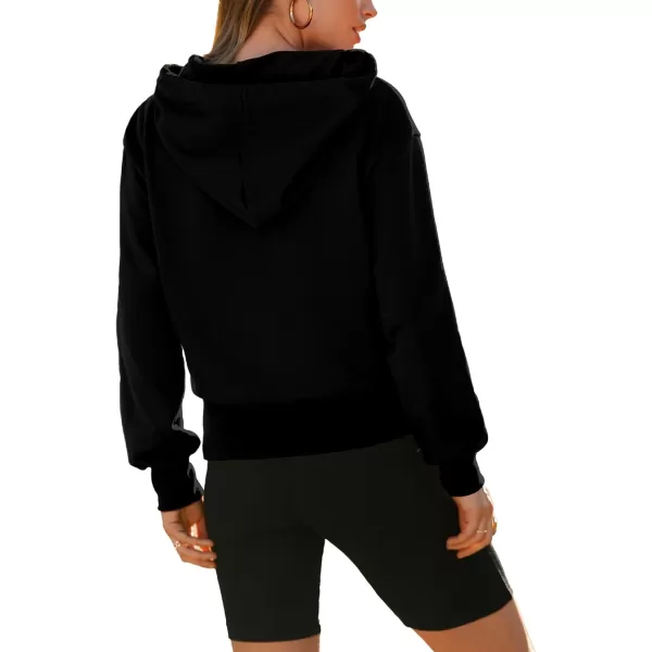 imageBTFBM Womens Casual Long Sleeve Hoodies Pullover Fall Winter 2023 Fashion Drawstring Cropped Sweatshirts Tops PocketsSolid Black