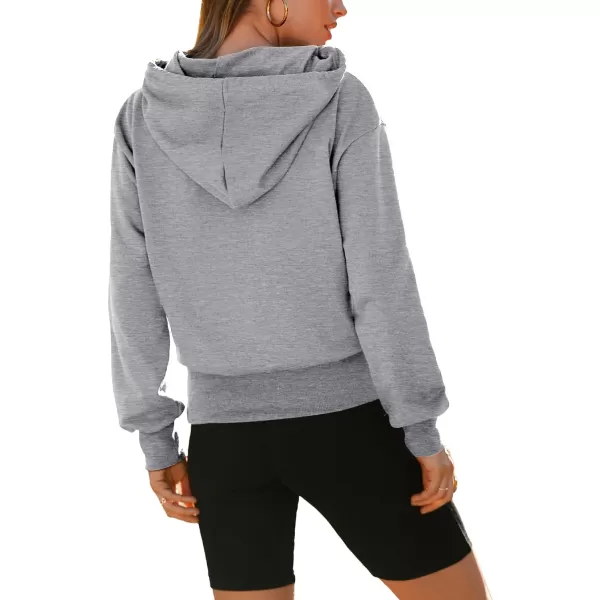 imageBTFBM Womens Casual Long Sleeve Hoodies Pullover Fall Winter 2023 Fashion Drawstring Cropped Sweatshirts Tops PocketsSolid Grey
