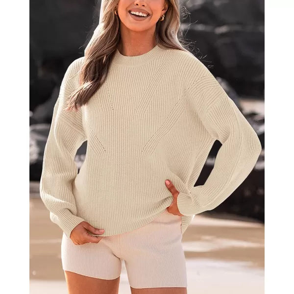 imageBTFBM Womens Casual Long Sleeve Pullover Sweaters Crew Neck Oversized Ribbed Knit 2023 Fall Winter Sweater Jumper TopsSolid Apricot