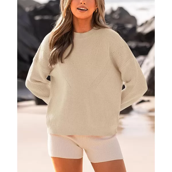 imageBTFBM Womens Casual Long Sleeve Pullover Sweaters Crew Neck Oversized Ribbed Knit 2023 Fall Winter Sweater Jumper TopsSolid Apricot