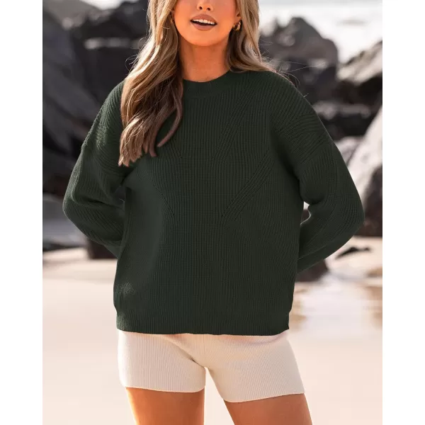 imageBTFBM Womens Casual Long Sleeve Pullover Sweaters Crew Neck Oversized Ribbed Knit 2023 Fall Winter Sweater Jumper TopsSolid Army Green