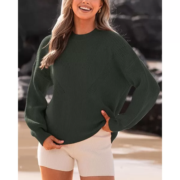 imageBTFBM Womens Casual Long Sleeve Pullover Sweaters Crew Neck Oversized Ribbed Knit 2023 Fall Winter Sweater Jumper TopsSolid Army Green