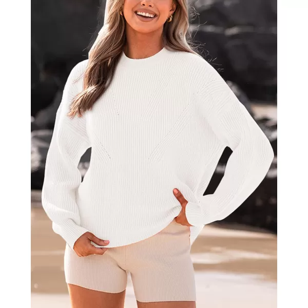 imageBTFBM Womens Casual Long Sleeve Pullover Sweaters Crew Neck Oversized Ribbed Knit 2023 Fall Winter Sweater Jumper TopsSolid Beige White
