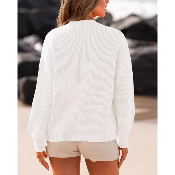 imageBTFBM Womens Casual Long Sleeve Pullover Sweaters Crew Neck Oversized Ribbed Knit 2023 Fall Winter Sweater Jumper TopsSolid Beige White