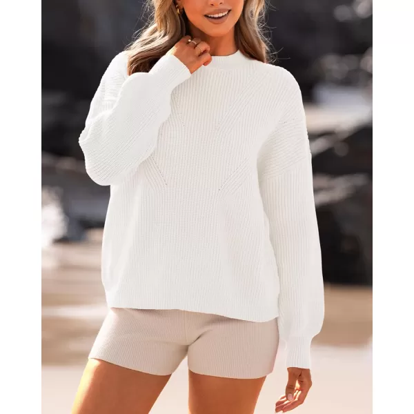 imageBTFBM Womens Casual Long Sleeve Pullover Sweaters Crew Neck Oversized Ribbed Knit 2023 Fall Winter Sweater Jumper TopsSolid Beige White