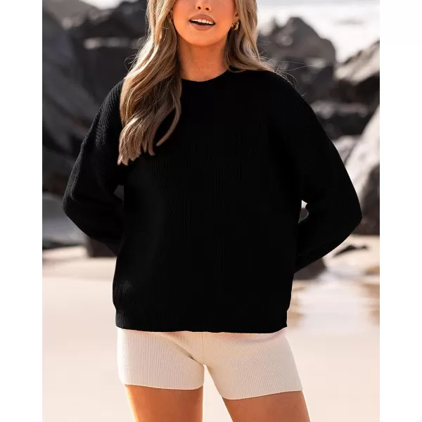 imageBTFBM Womens Casual Long Sleeve Pullover Sweaters Crew Neck Oversized Ribbed Knit 2023 Fall Winter Sweater Jumper TopsSolid Black