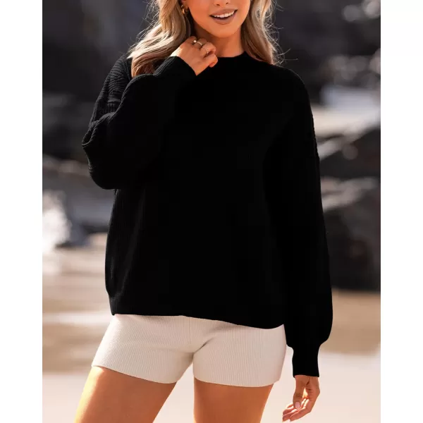 imageBTFBM Womens Casual Long Sleeve Pullover Sweaters Crew Neck Oversized Ribbed Knit 2023 Fall Winter Sweater Jumper TopsSolid Black