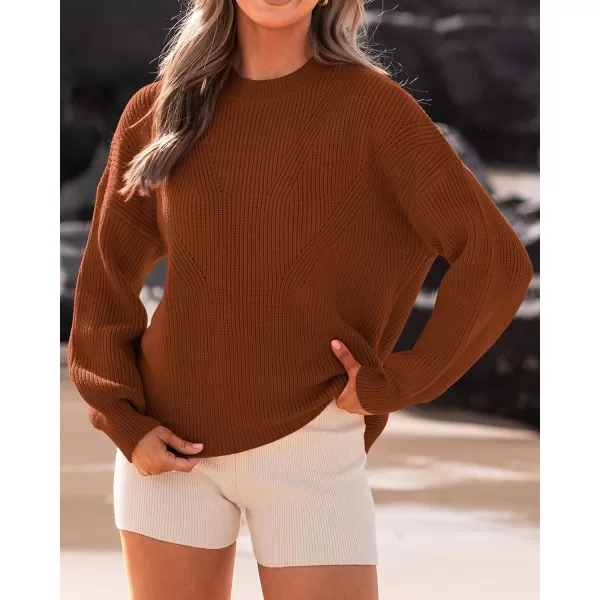imageBTFBM Womens Casual Long Sleeve Pullover Sweaters Crew Neck Oversized Ribbed Knit 2023 Fall Winter Sweater Jumper TopsSolid Caramel
