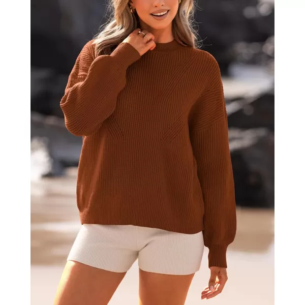 imageBTFBM Womens Casual Long Sleeve Pullover Sweaters Crew Neck Oversized Ribbed Knit 2023 Fall Winter Sweater Jumper TopsSolid Caramel
