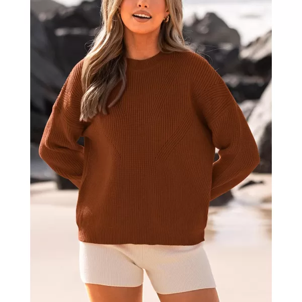 imageBTFBM Womens Casual Long Sleeve Pullover Sweaters Crew Neck Oversized Ribbed Knit 2023 Fall Winter Sweater Jumper TopsSolid Caramel