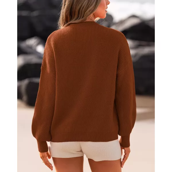 imageBTFBM Womens Casual Long Sleeve Pullover Sweaters Crew Neck Oversized Ribbed Knit 2023 Fall Winter Sweater Jumper TopsSolid Caramel