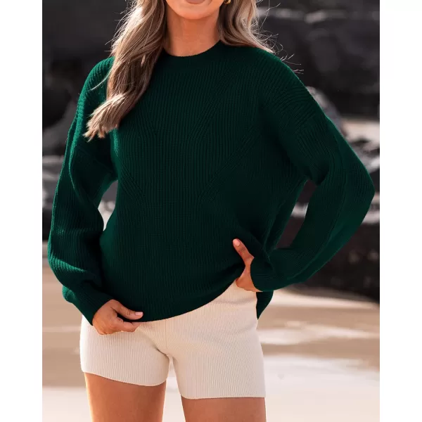 imageBTFBM Womens Casual Long Sleeve Pullover Sweaters Crew Neck Oversized Ribbed Knit 2023 Fall Winter Sweater Jumper TopsSolid Dark Green
