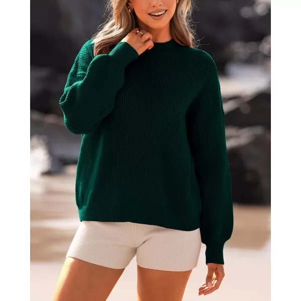 imageBTFBM Womens Casual Long Sleeve Pullover Sweaters Crew Neck Oversized Ribbed Knit 2023 Fall Winter Sweater Jumper TopsSolid Dark Green