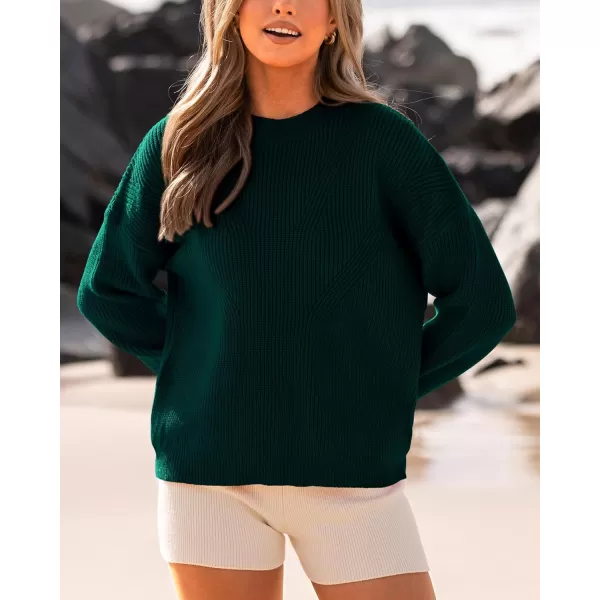 imageBTFBM Womens Casual Long Sleeve Pullover Sweaters Crew Neck Oversized Ribbed Knit 2023 Fall Winter Sweater Jumper TopsSolid Dark Green