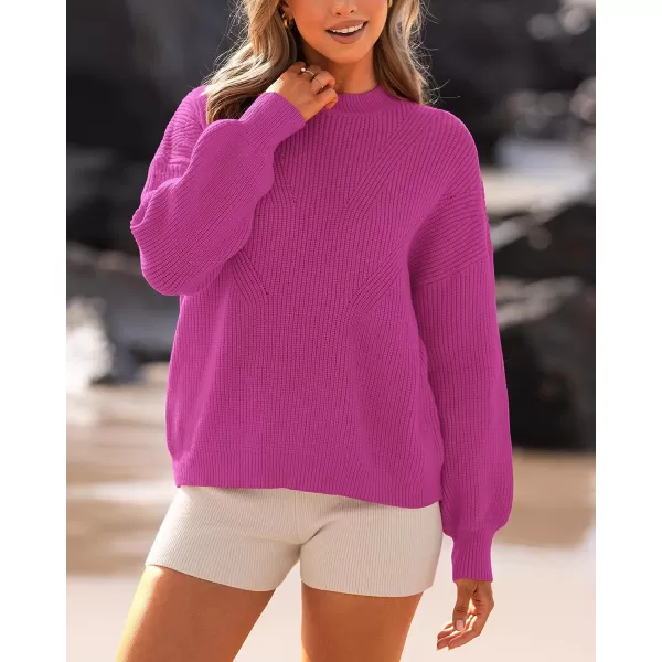 imageBTFBM Womens Casual Long Sleeve Pullover Sweaters Crew Neck Oversized Ribbed Knit 2023 Fall Winter Sweater Jumper TopsSolid Dark Rose Red