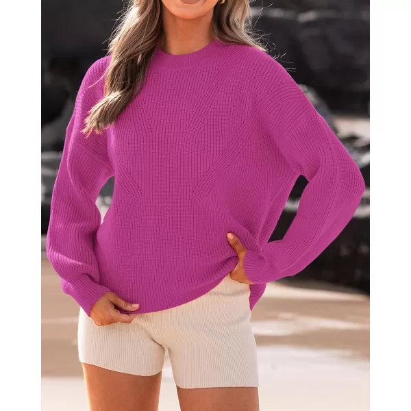 imageBTFBM Womens Casual Long Sleeve Pullover Sweaters Crew Neck Oversized Ribbed Knit 2023 Fall Winter Sweater Jumper TopsSolid Dark Rose Red