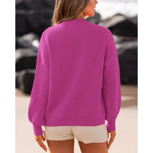 imageBTFBM Womens Casual Long Sleeve Pullover Sweaters Crew Neck Oversized Ribbed Knit 2023 Fall Winter Sweater Jumper TopsSolid Dark Rose Red