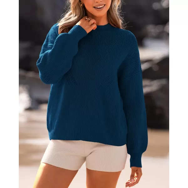 imageBTFBM Womens Casual Long Sleeve Pullover Sweaters Crew Neck Oversized Ribbed Knit 2023 Fall Winter Sweater Jumper TopsSolid Denim Blue