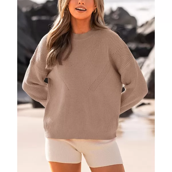 imageBTFBM Womens Casual Long Sleeve Pullover Sweaters Crew Neck Oversized Ribbed Knit 2023 Fall Winter Sweater Jumper TopsSolid Light Khaki