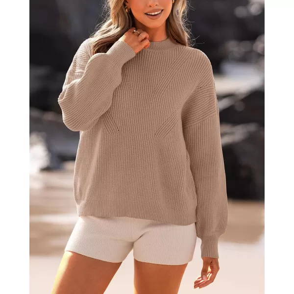 imageBTFBM Womens Casual Long Sleeve Pullover Sweaters Crew Neck Oversized Ribbed Knit 2023 Fall Winter Sweater Jumper TopsSolid Light Khaki