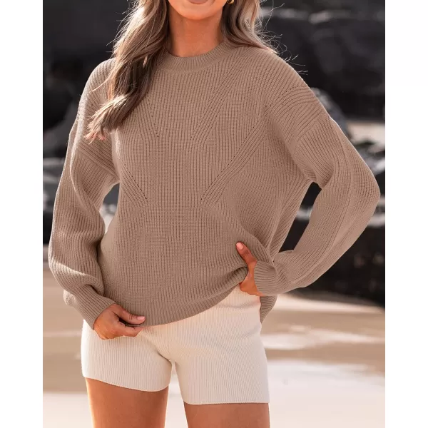 imageBTFBM Womens Casual Long Sleeve Pullover Sweaters Crew Neck Oversized Ribbed Knit 2023 Fall Winter Sweater Jumper TopsSolid Light Khaki