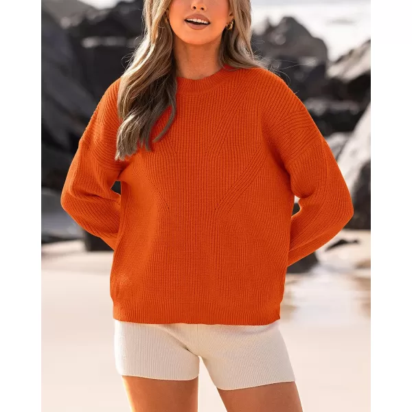 imageBTFBM Womens Casual Long Sleeve Pullover Sweaters Crew Neck Oversized Ribbed Knit 2023 Fall Winter Sweater Jumper TopsSolid Orange