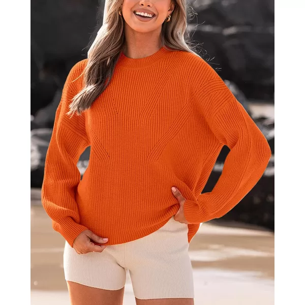 imageBTFBM Womens Casual Long Sleeve Pullover Sweaters Crew Neck Oversized Ribbed Knit 2023 Fall Winter Sweater Jumper TopsSolid Orange