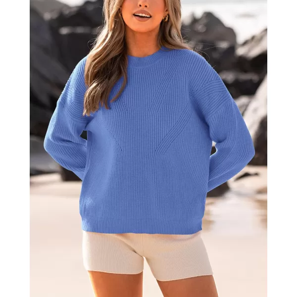 imageBTFBM Womens Casual Long Sleeve Pullover Sweaters Crew Neck Oversized Ribbed Knit 2023 Fall Winter Sweater Jumper TopsSolid Sky Blue
