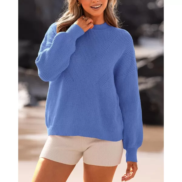 imageBTFBM Womens Casual Long Sleeve Pullover Sweaters Crew Neck Oversized Ribbed Knit 2023 Fall Winter Sweater Jumper TopsSolid Sky Blue