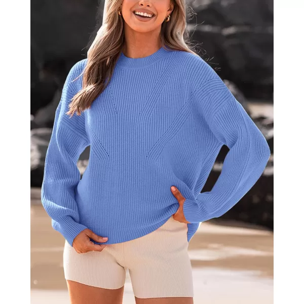 imageBTFBM Womens Casual Long Sleeve Pullover Sweaters Crew Neck Oversized Ribbed Knit 2023 Fall Winter Sweater Jumper TopsSolid Sky Blue