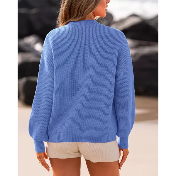 imageBTFBM Womens Casual Long Sleeve Pullover Sweaters Crew Neck Oversized Ribbed Knit 2023 Fall Winter Sweater Jumper TopsSolid Sky Blue