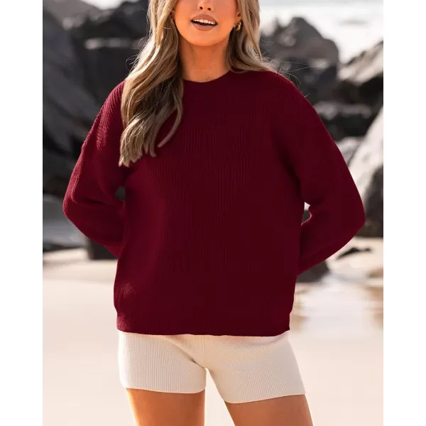 imageBTFBM Womens Casual Long Sleeve Pullover Sweaters Crew Neck Oversized Ribbed Knit 2023 Fall Winter Sweater Jumper TopsSolid Wine Red
