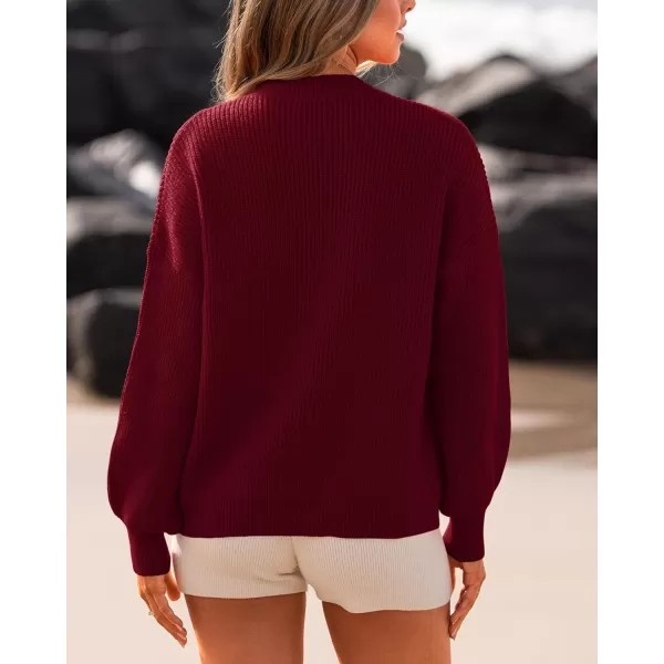 imageBTFBM Womens Casual Long Sleeve Pullover Sweaters Crew Neck Oversized Ribbed Knit 2023 Fall Winter Sweater Jumper TopsSolid Wine Red