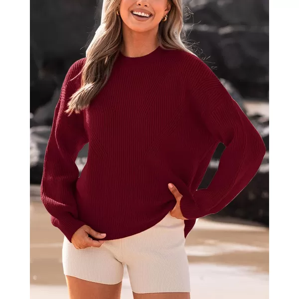 imageBTFBM Womens Casual Long Sleeve Pullover Sweaters Crew Neck Oversized Ribbed Knit 2023 Fall Winter Sweater Jumper TopsSolid Wine Red