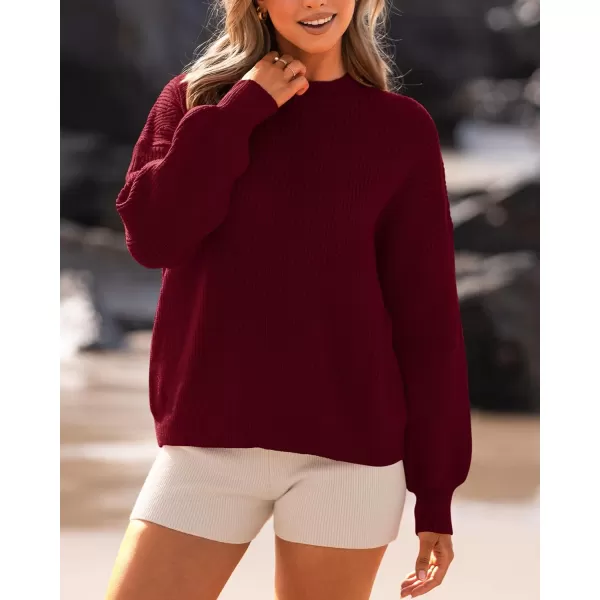 imageBTFBM Womens Casual Long Sleeve Pullover Sweaters Crew Neck Oversized Ribbed Knit 2023 Fall Winter Sweater Jumper TopsSolid Wine Red