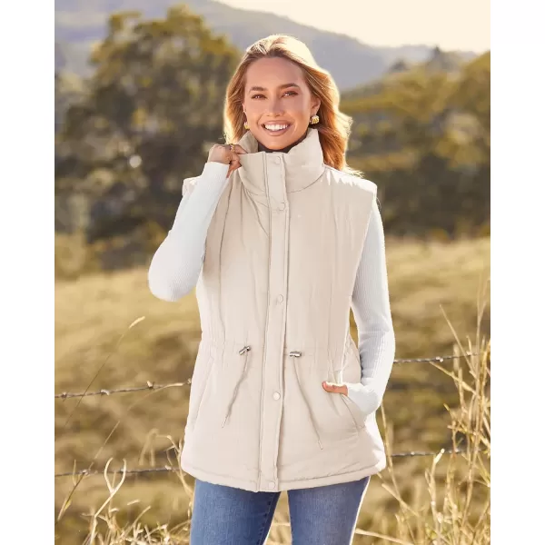 imageBTFBM Womens Casual Outerwear Vest Button Down Zip Up Padded Gilet Drawstring Sleeveless Jackets Coats with PocketsSolid Beige