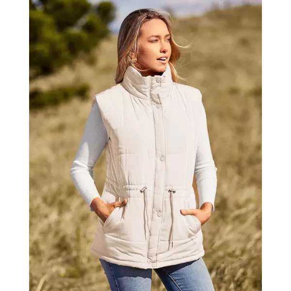 imageBTFBM Womens Casual Outerwear Vest Button Down Zip Up Padded Gilet Drawstring Sleeveless Jackets Coats with PocketsSolid Beige