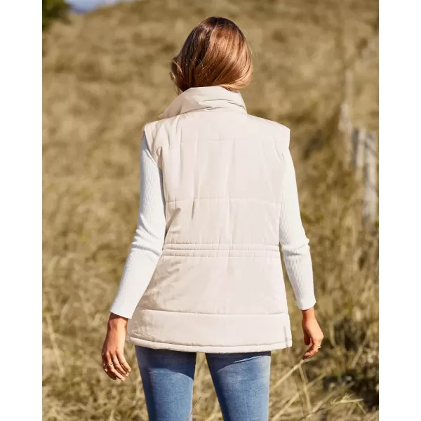 imageBTFBM Womens Casual Outerwear Vest Button Down Zip Up Padded Gilet Drawstring Sleeveless Jackets Coats with PocketsSolid Beige