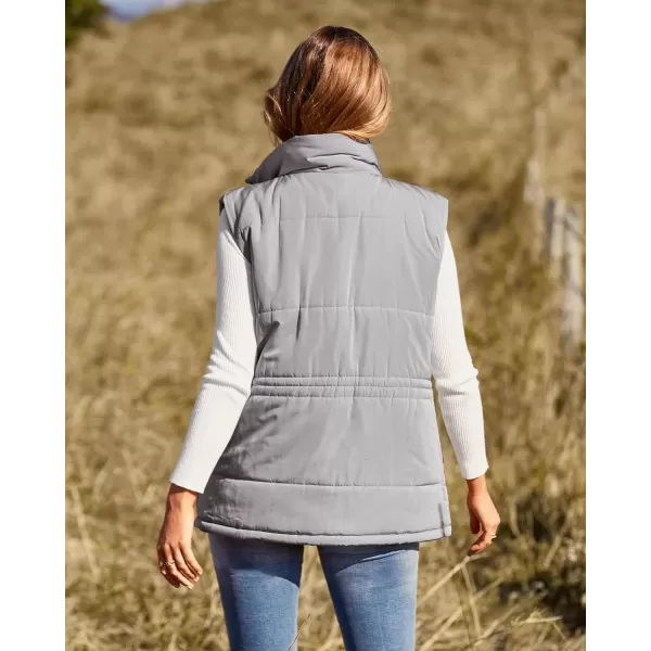 imageBTFBM Womens Casual Outerwear Vest Button Down Zip Up Padded Gilet Drawstring Sleeveless Jackets Coats with PocketsSolid Grey